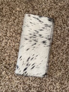 Leather Hair-On Wallet in White/Black
